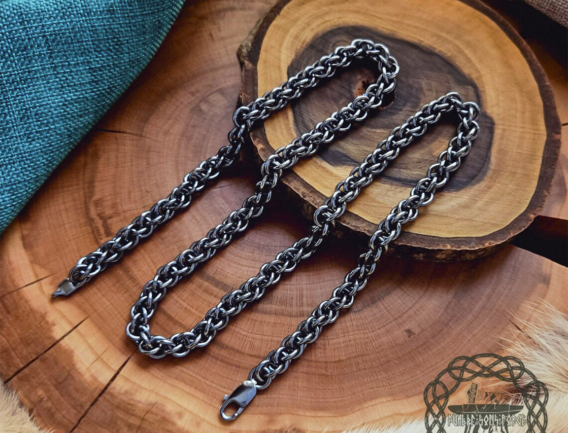 Handmade Black Sterling Silver Viking Chain. Authentic Norse Necklace.
