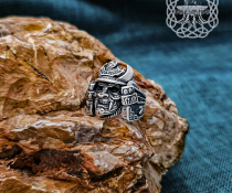 Handmade Sterling Silver Samurai Mask Ring. Artisan Japanese Design.