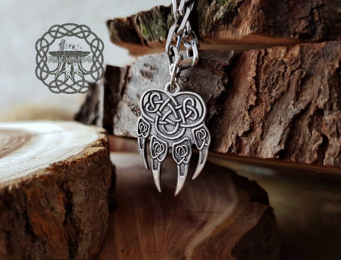 Wolf Paw Pendant Necklace. Handmade Sterling Silver Norse Viking Jewelry.