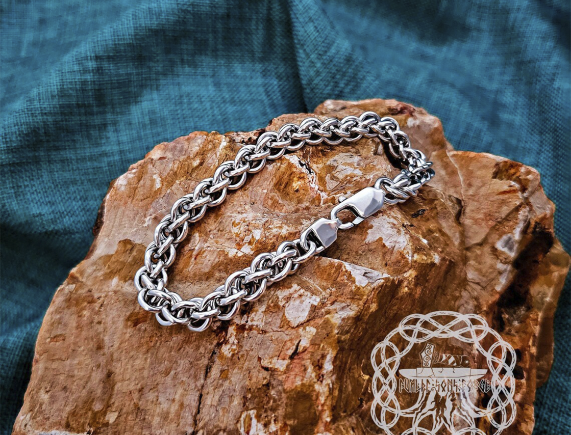 Sterling Silver Viking Bracelet. Handmade Norse Mythology Jewelry Gift.