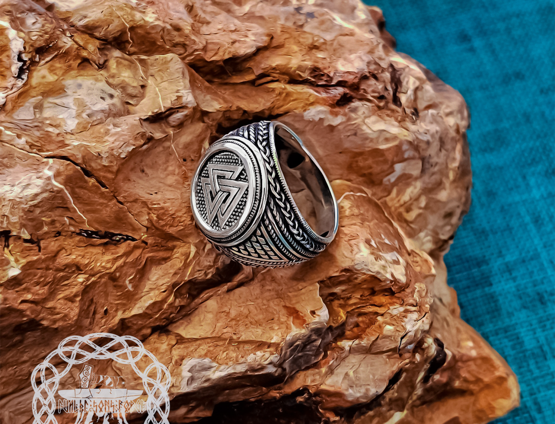 Sterling Silver Valknut Ring. Artisan Handmade Viking Design.