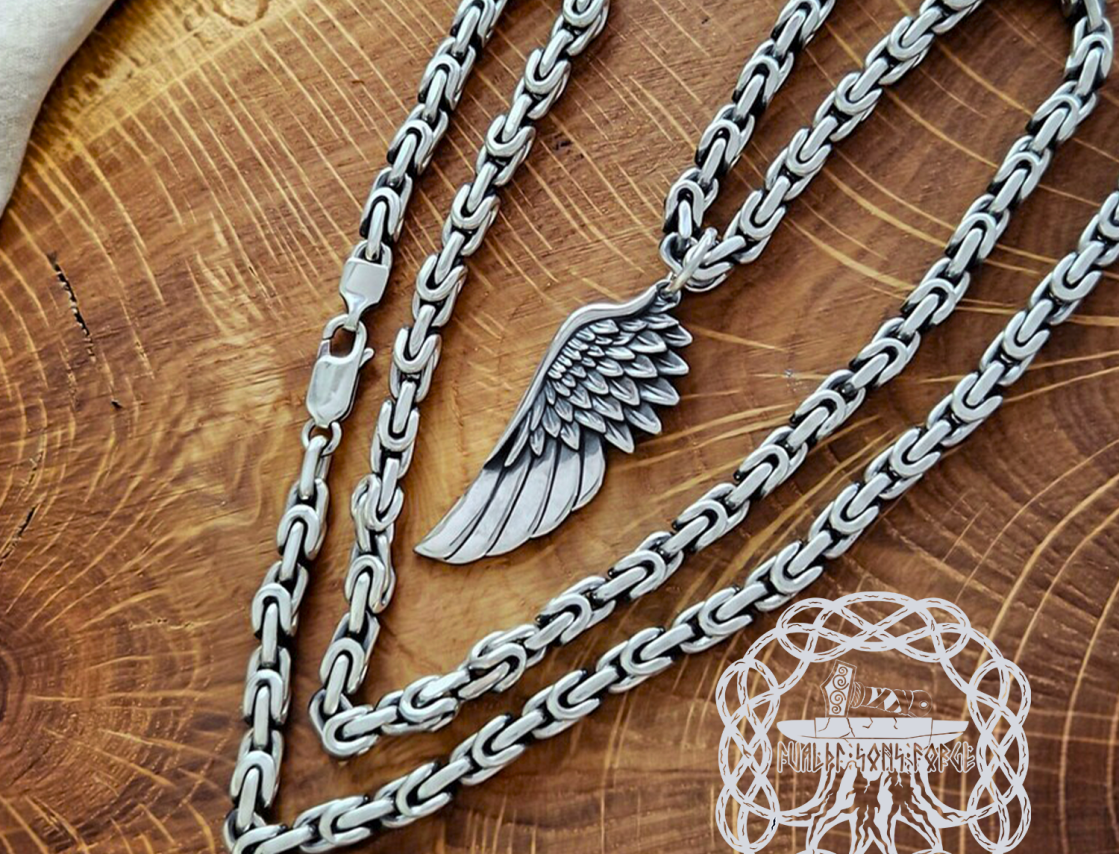 Handmade Sterling Silver Wing Necklace. Eagle Feather Pendant.