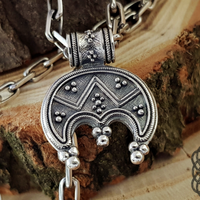 Handmade Sterling Silver Viking Lunula Necklace. Womens Amulet Pendant.