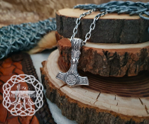 Viking Mjolnir Necklace with Helm of Awe. Sterling Silver Thor Hammer Pendant.
