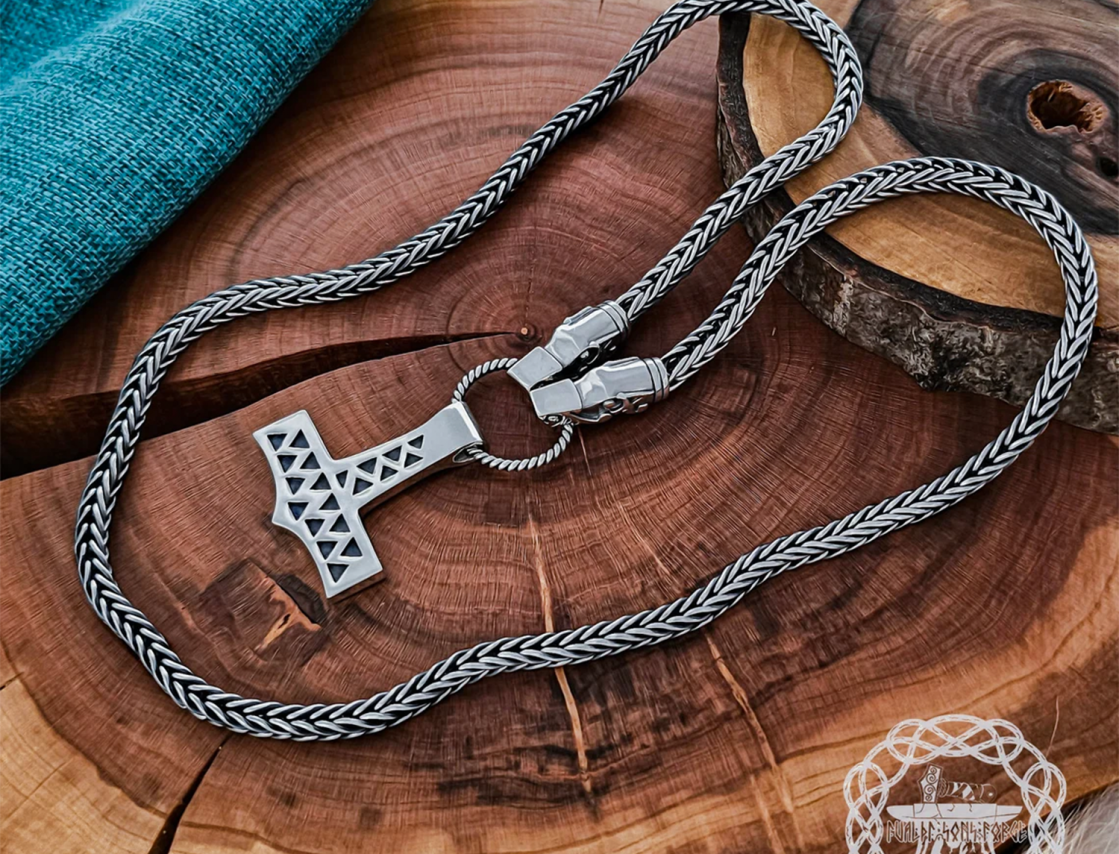 Authentic Wolf Head Viking Necklace Replica from Gotland. Sterling Silver Norse Chain.