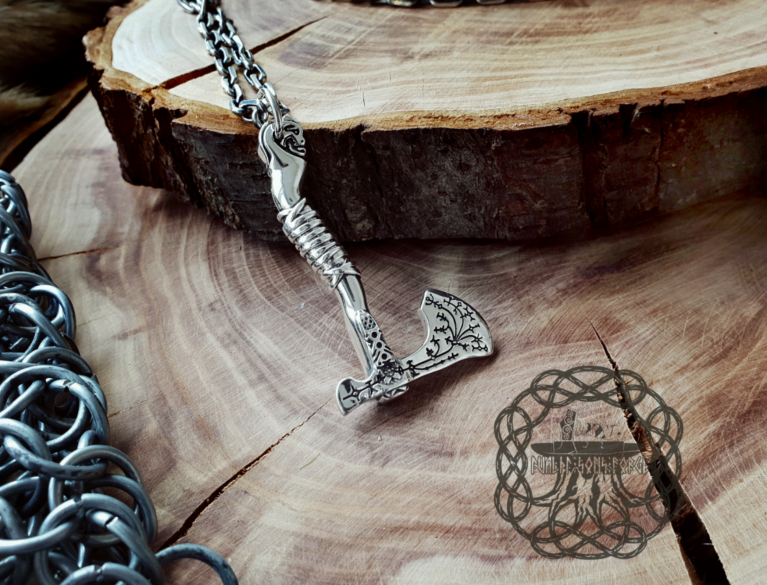 Sterling Silver Kratos Axe Pendant. Viking God of War Necklace.
