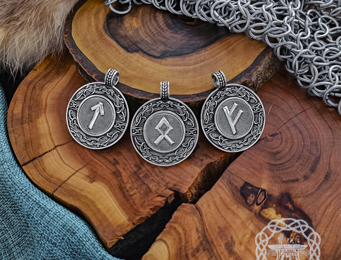Handmade Sterling Silver Viking Rune Necklace. Urnes Style Pendant.