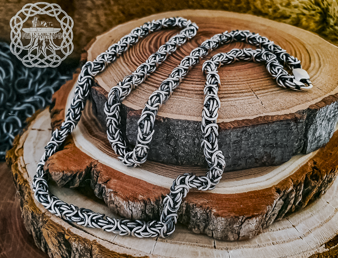 Sterling Silver Byzantine Necklace. Handmade Viking Chain.