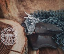 Sterling Silver Dragon Ring with Horns. Handmade Fantasy Jewelry.