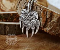 Sterling Silver Bear Paw Pendant. Viking Berserker Necklace.