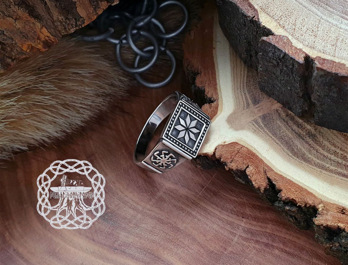 Handmade Sterling Silver Alatyr Ring. Norse Jewelry.