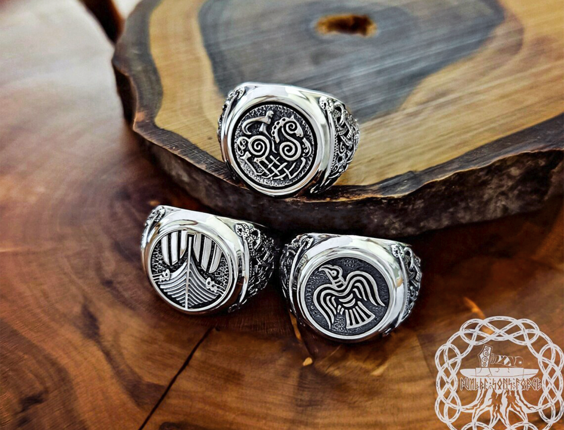 Sterling Silver Drakkar Ring. Artisan Viking Jewelry.