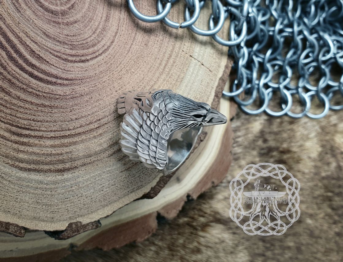 Handmade Sterling Silver Raven Ring. Norse Viking Animal Design.