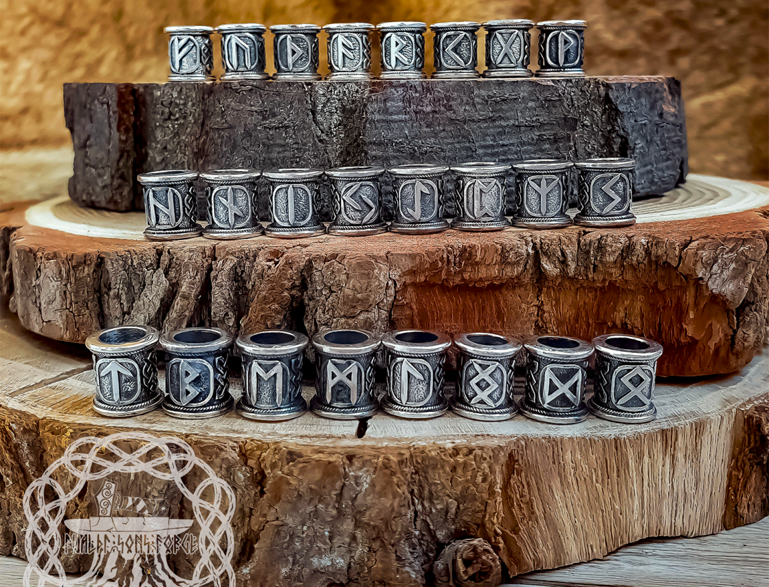 Handmade Sterling Silver Viking Rune Set. Norse Jewelry Beads.