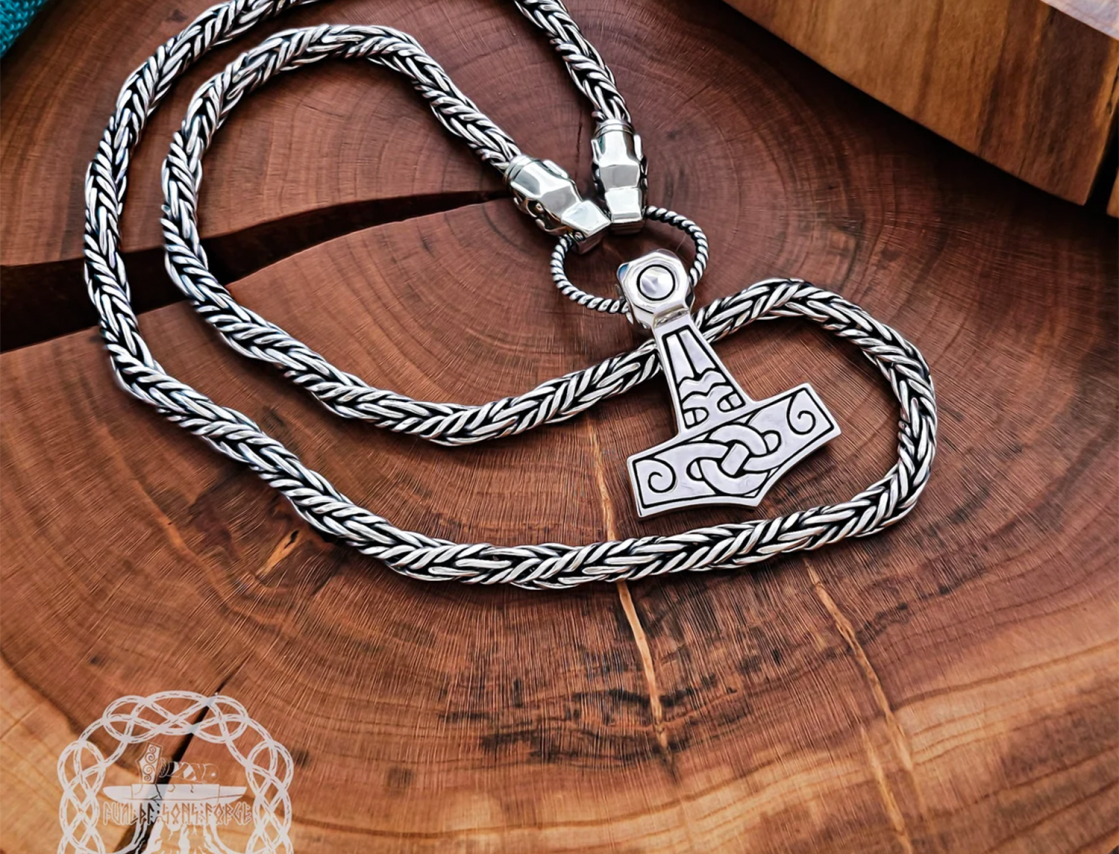 Sterling Silver Wolf Head Viking Gotland Replica Chain