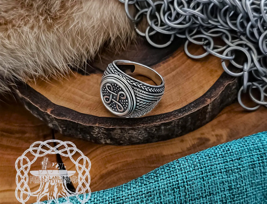 Sterling Silver Shield Symbol Ring. Artisan Handmade Viking Design.
