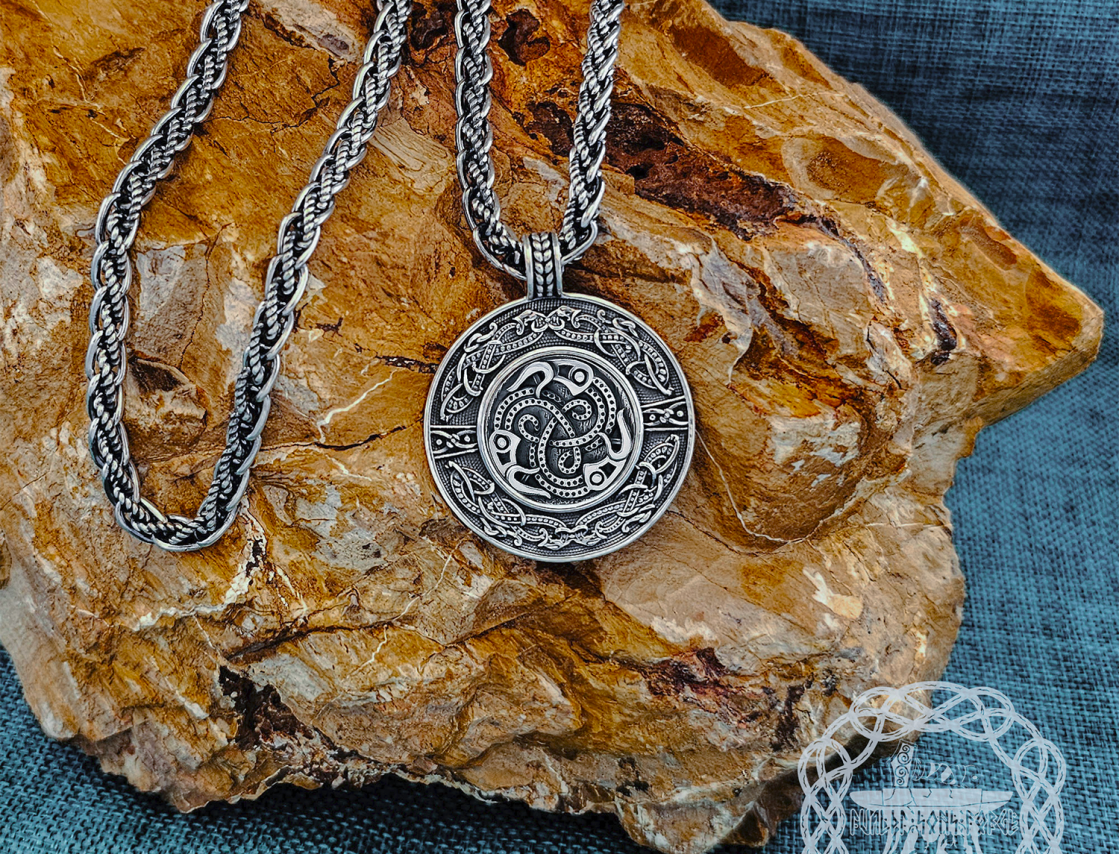 Handmade Sterling Silver Viking Vendel Ravens Pendant. Urnes Style Necklace.
