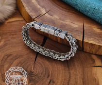 Sterling Silver Rune Bracelet with Cammin Casket Design. Handmade Viking Arm Ring.