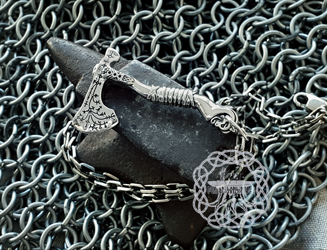 Sterling Silver Kratos Axe Pendant. Viking God of War Necklace.