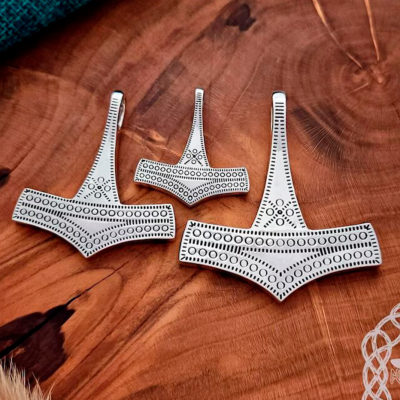 Handmade Thor hammer viking replica necklace. Sterling silver Romersdal mjolnir pendant. 