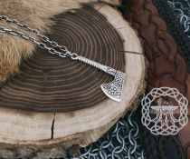 Handmade Viking Axe Pendant. Sterling Silver Valknut Jewelry.