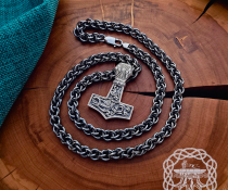 Sterling Silver Mammen Mjolnir Necklace. Handmade Viking Thor Hammer Pendant.