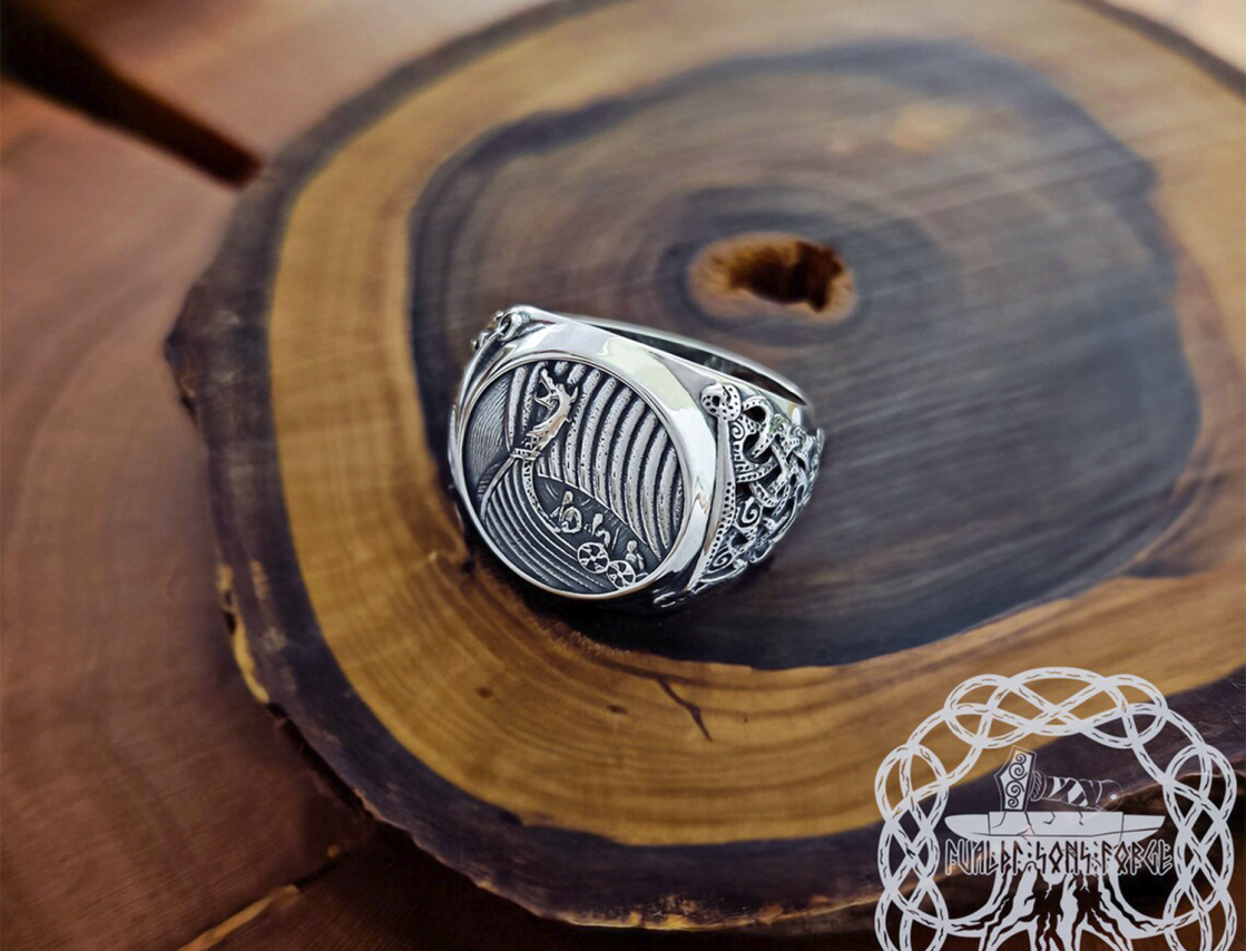 Sterling Silver Longship Ring. Artisan Viking Jewelry.