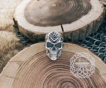 Handmade Sterling Silver Masonic Skull Ring. Freemason Biker Jewelry.