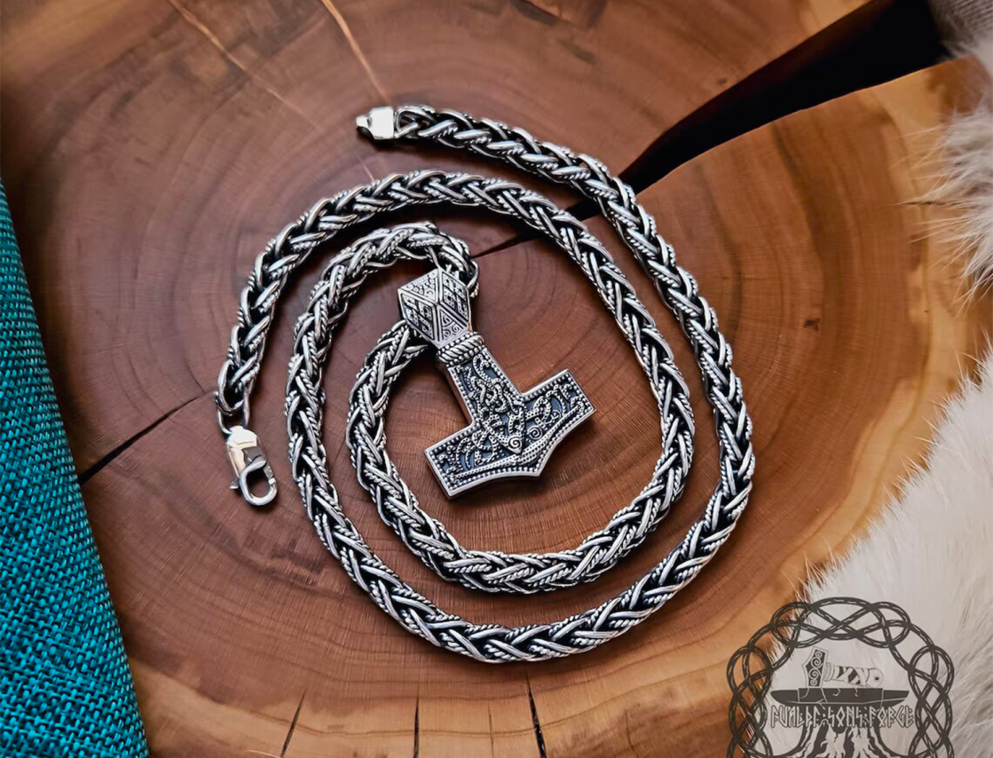 Sterling Silver Filigree Viking Chain. Authentic Handmade Norse Jewelry Necklace.