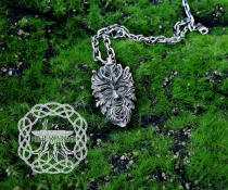 Sterling Silver Green Man Pendant. Handmade Celtic Necklace.