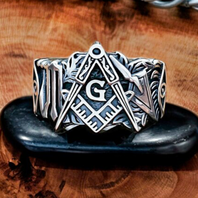 Sterling Silver Masonic Ring. Handcrafted Freemason Symbol Jewelry.