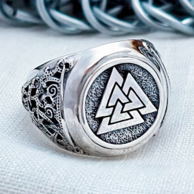 Sterling Silver Valknut Ring. Artisan Viking Jewelry.