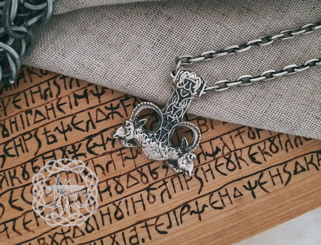 Goats Thor Hammer Pendant. Sterling Silver Viking Mjolnir Necklace.
