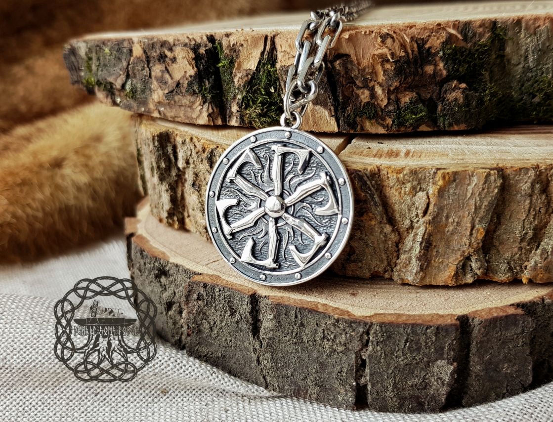 Handmade Sterling Silver Viking Shield Pendant. Norse Axe Necklace.