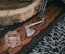 Handmade Viking Axe Pendant. Sterling Silver Valknut Jewelry.