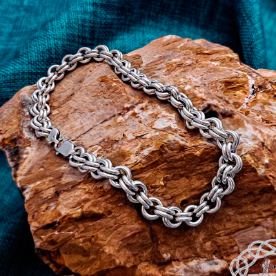 Sterling Silver Viking Bracelet. Handmade Double-Link Design.