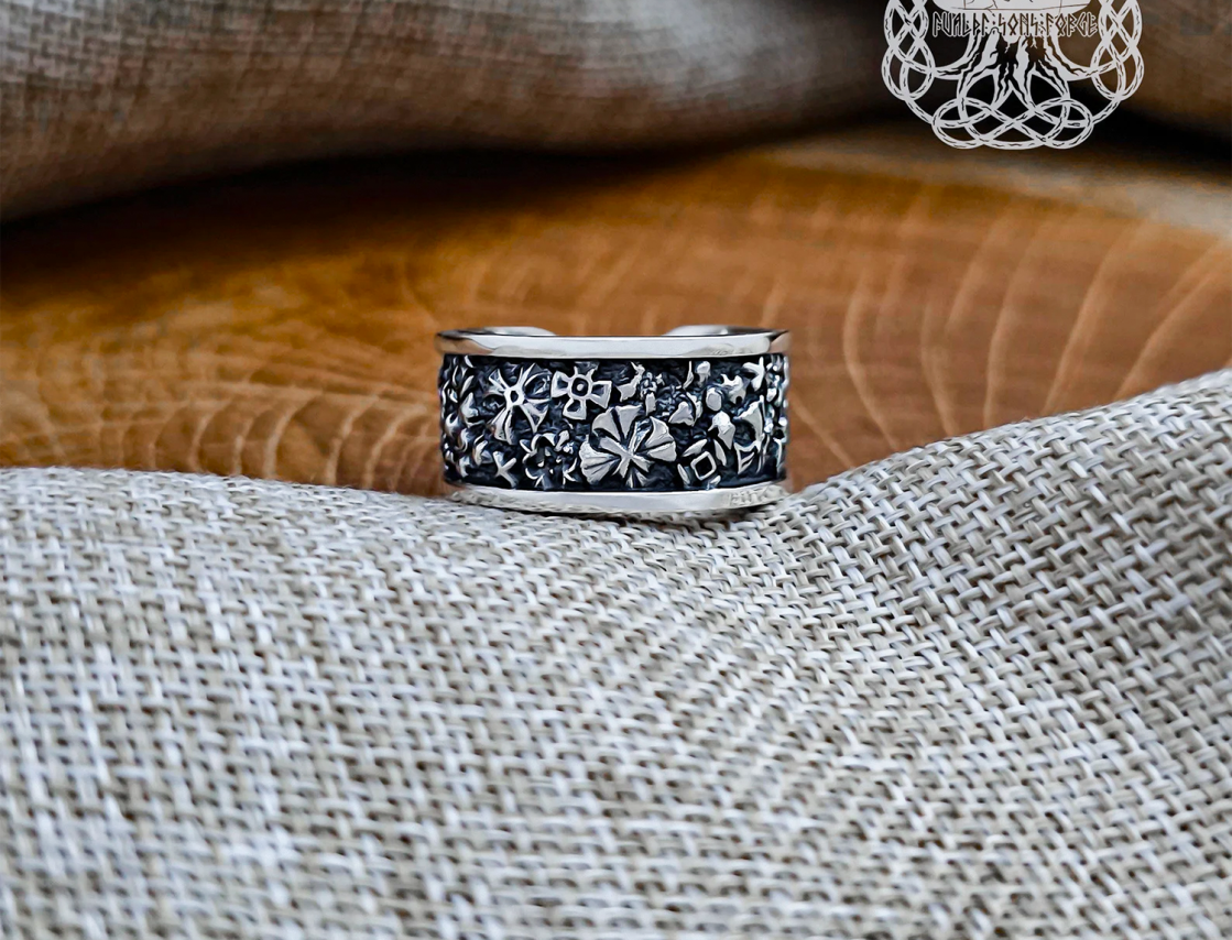 Sterling Silver Maltese Cross Ring. Handmade Floral Jewelry.