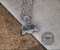 Goats Thor Hammer Pendant. Sterling Silver Viking Mjolnir Necklace.