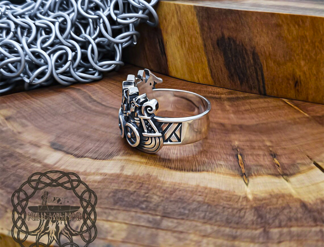 Handcrafted Sterling Silver Viking Longship Ring. Norse Drakkar Jewelry.