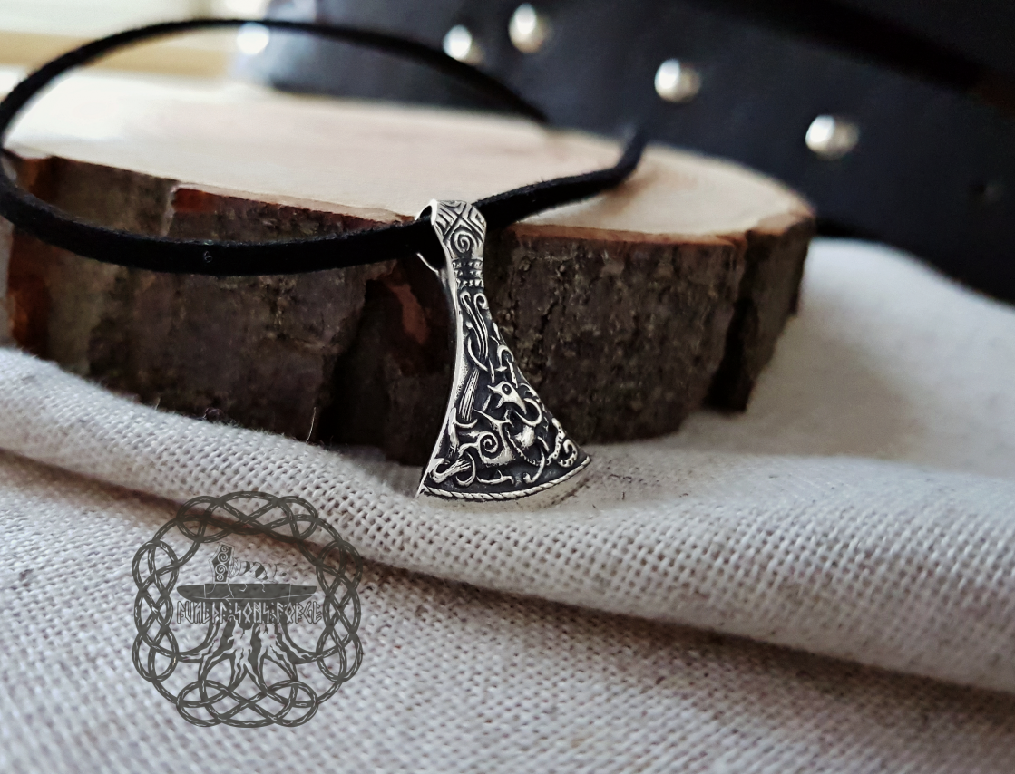 Handmade Sterling Silver Viking Axe Pendant. Mammen Style Necklace.
