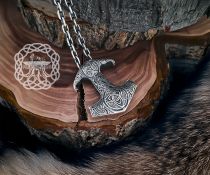 Sterling Silver Viking Thor Hammer Necklace. Mjolnir Pendant with Triquetra.