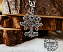 Sterling Silver Thor Hammer Necklace. Yggdrasil Mjolnir Pendant
