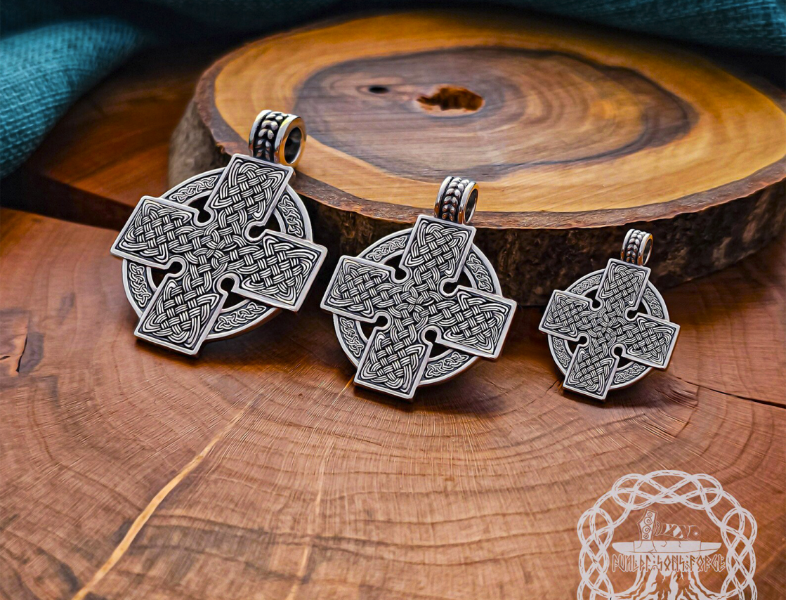 Sterling Silver Celtic Cross Pendant. Handmade Reversible Necklace.