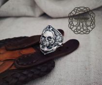 Handmade Sterling Silver Marine Skull Ring. Artisan Wind Rose and Anchor Design.