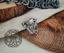 Handmade Sterling Silver Marine Skull Ring. Artisan Wind Rose and Anchor Design.