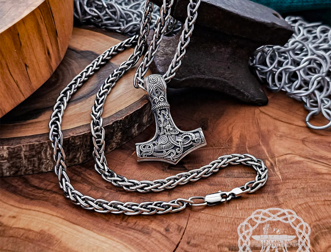 Handmade Sterling Silver Viking Chain Norse Necklace