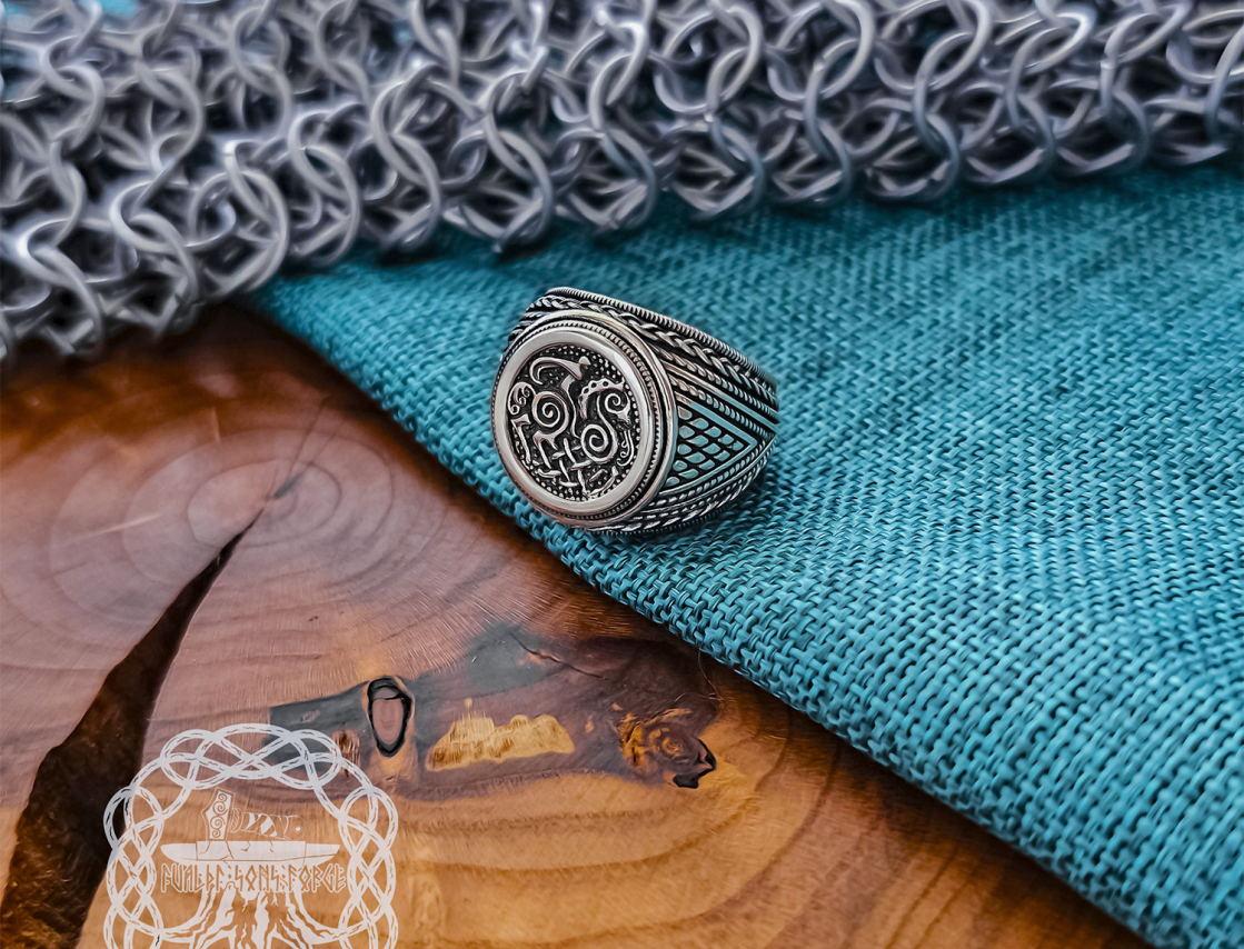 Sterling Silver Sleipnir Ring. Artisan Handmade Viking Design.