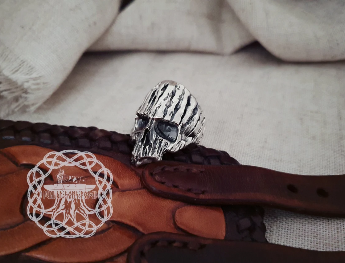 Handmade Sterling Silver Skull Mask Ring. Edgy Biker Jewelry.