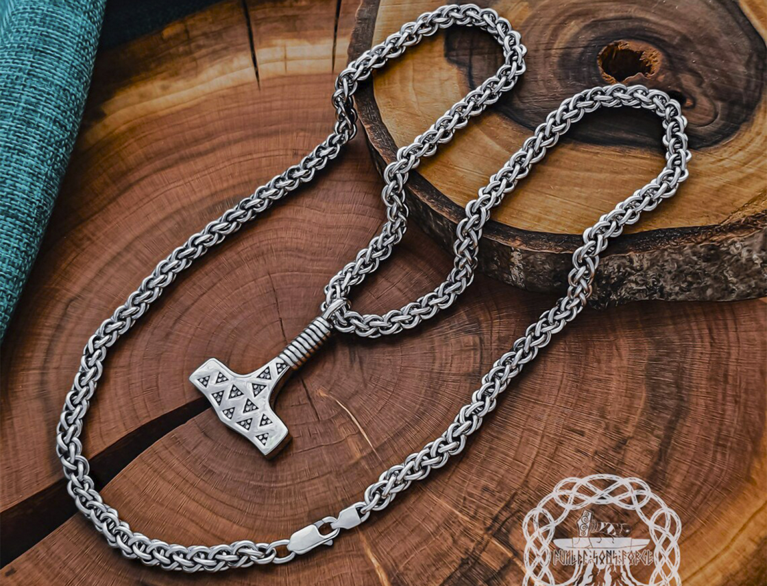 Handmade Sterling Silver Viking Chain. Authentic Norse Necklace.