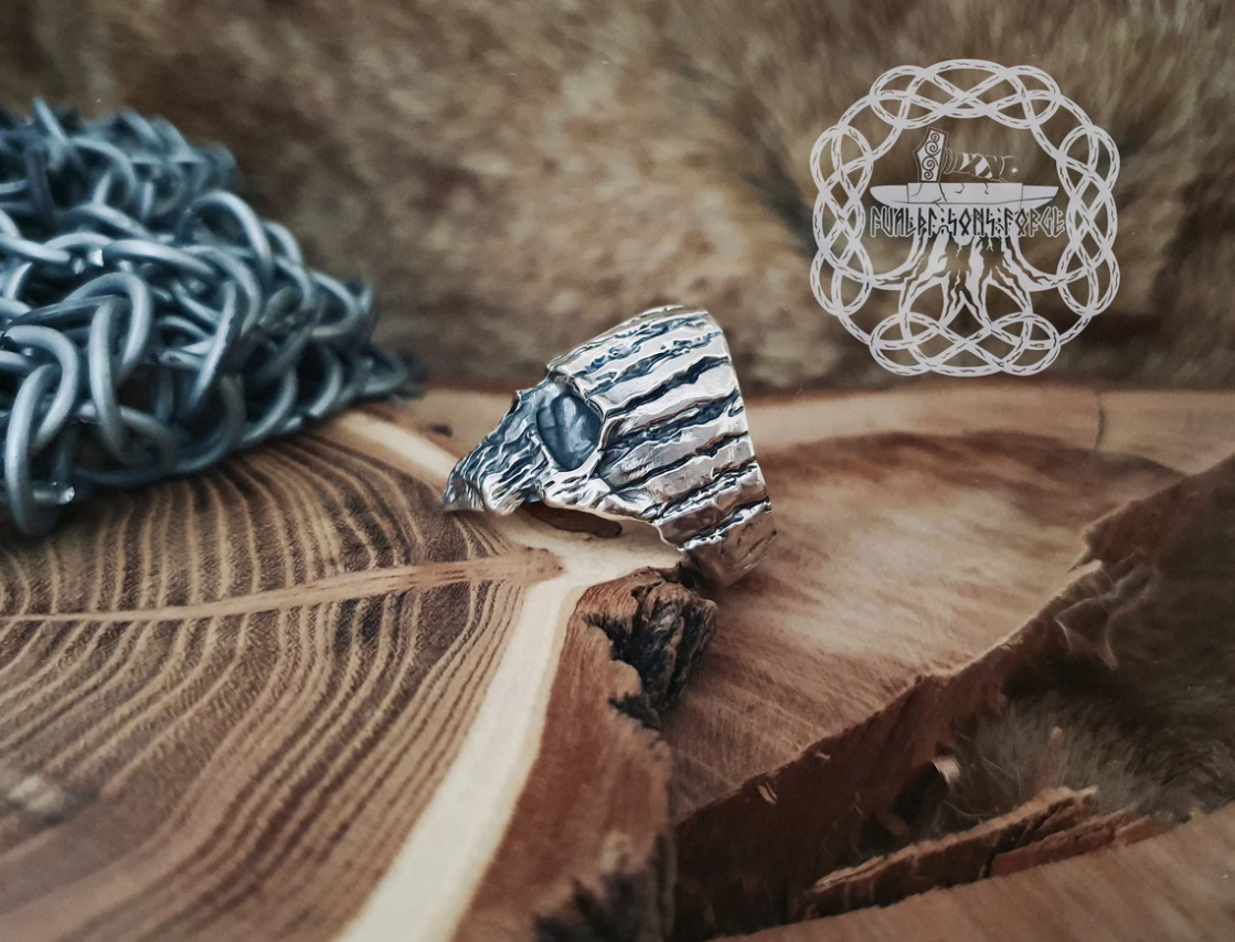 Handmade Sterling Silver Skull Mask Ring. Edgy Biker Jewelry.